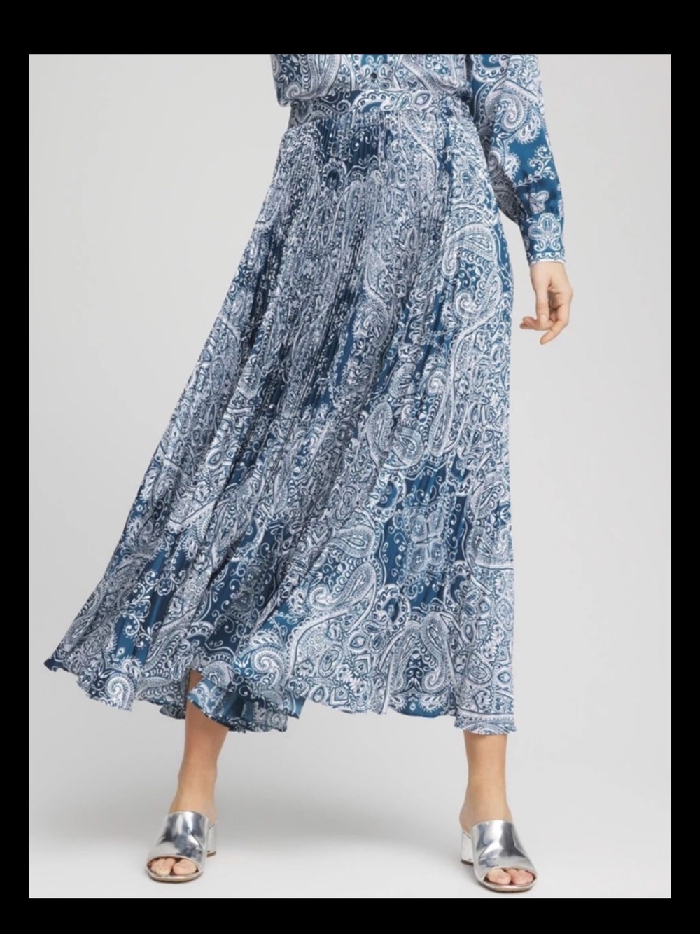 Chicos Broom Skirt Size Large Silky Paisley Print Pleated Pull On NWT